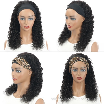 YouFa Cheap 10A Brazilian Hair Kinky Curly Afro Jerry Curl Headband Wigs Non Lace Glueless 100% Human Hair Machine Made Wigs
